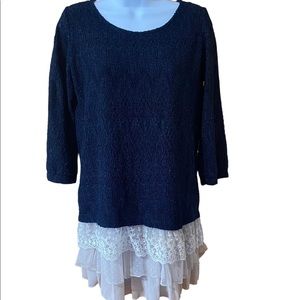 Planet Interdite Round Neck Dark Blue Sweater with Chiffon Tiered Skirt